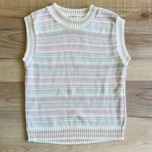 Vintage Folio Fire Islander Sweater Vest Cotton Pink Preppy Easter Womens Size S